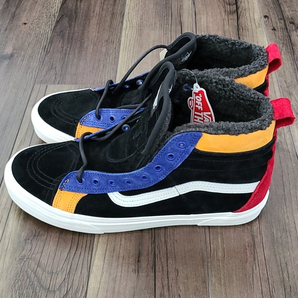 red yellow and blue high top vans